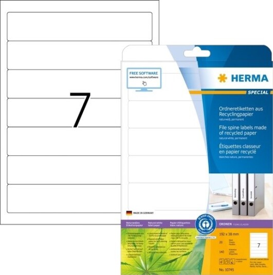 Herma 10745 Hvit Selvklebende Skriveretikett Utstanset Etikett Papir Laser/Blekkskriver Permanent