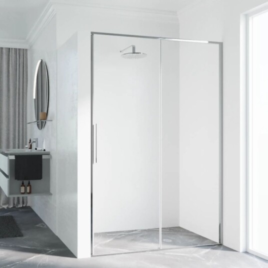 Novellini Riga 2P skyvedør venstre, 146-149 cm, klart glass, krom profil