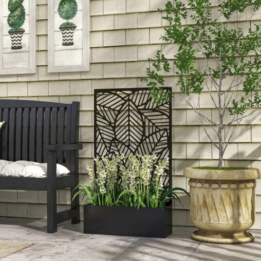 Opphøyd plantekasse veggmontert plantekasse blomsterkasse i metall hagespalier 61 x 23 x 113 cm for hage balkong terrasse,