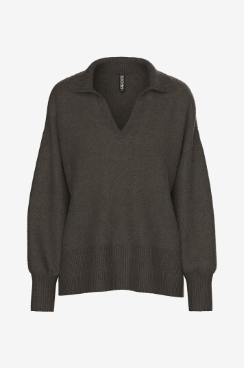 pieces - Genser Pcmalou LS Polo Knit Noos BC - Brun