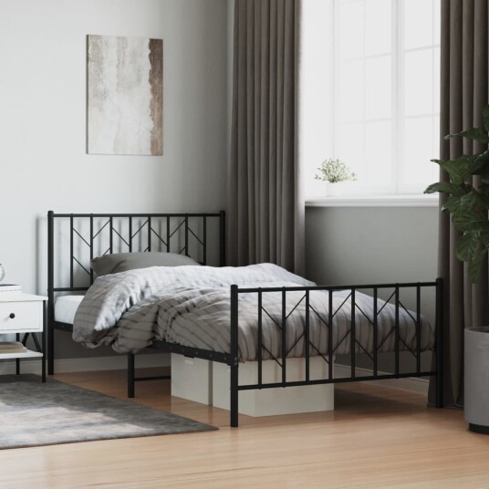 vidaXL Sengeramme i metall med hode- og fotgavl svart 107x203 cm 8721012249844