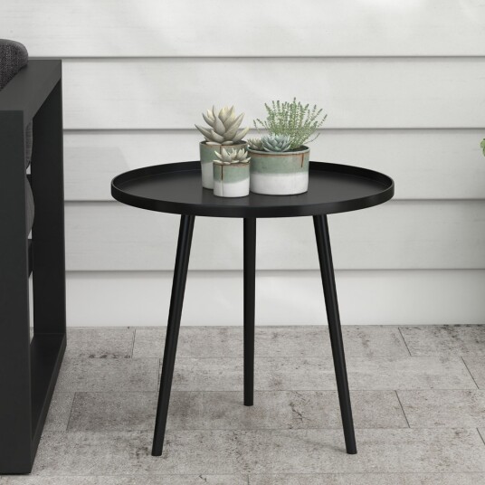 Rundt sidebord Ø40×50 cm / metallbord til balkong terrasse og hage / hagebord – Svart