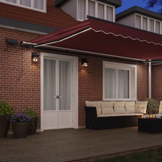 Manuell uttrekkbar markise med LED burgunder 500x300 cm