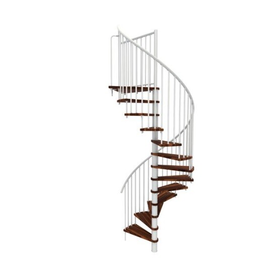 Minka Spiral Smart Spiraltrapp hvid ø160 bejdset Valnød