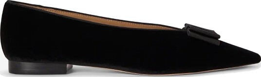 Lauren Ralph Lauren Audri Bow-Trim Velvet Ballet Flat - BLACK/BLACK - 38