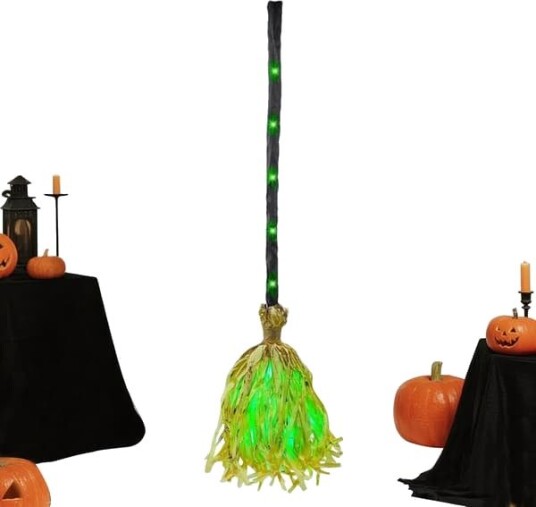 Halloween Heksekost med Grønt LED-lys