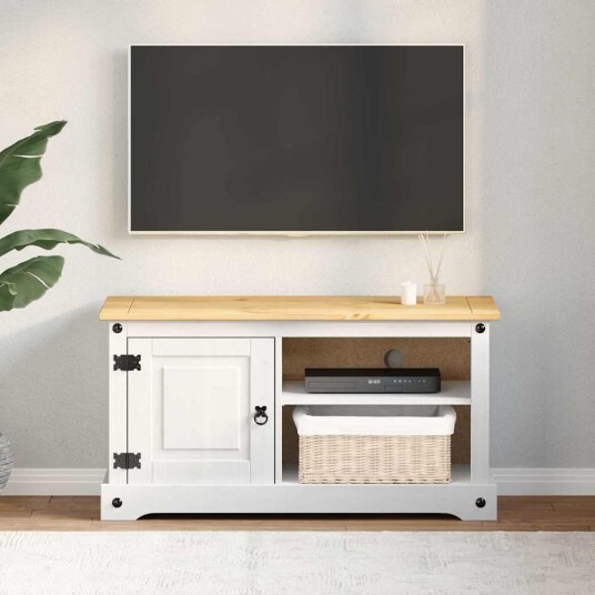 TV skap Corona Hvit 100 x 40 x 52 cm Massiv furu TV skap Corona Hvit 100 x 40 x 52 cm Massiv furu