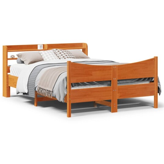 Sengeramme med hodegavl voksbrun 135x190 cm heltre furu 3307061