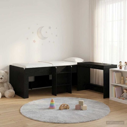  Barneseng med skrivebord Svart eik 75 x 190 cm Konstruert tre