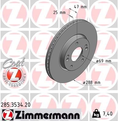 Bremseskive ZIMMERMANN 285.3534.20 Bremseskive ZIMMERMANN 285.3534.20
