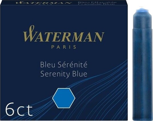 Waterman Fountain Pen Refill Ink Cartridges  Standard International Short  Serenity Blå  6 Count