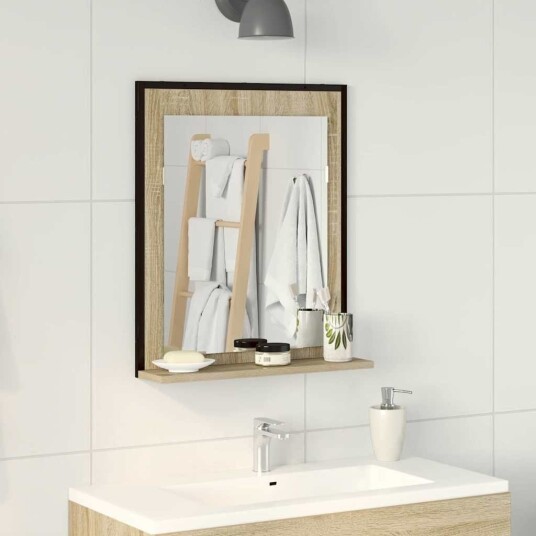  Baderomsspeil med hylle Svart 50 x 12 x 60 cm Konstruert tre