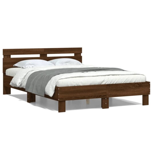  Sengeramme med hodegavl og LED brun eik 135x190 cm 8721012247901