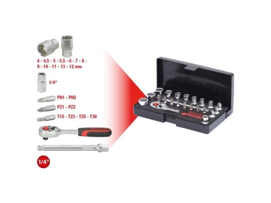 Ks Tools 911.0623, Støpselsett, 1/4", 23 Hoder, Kromvanadiumstål, 450 G Ks Tools 911.0623, Støpselsett, 1/4", 23 Hoder, Kromvanadiumstål, 450 G