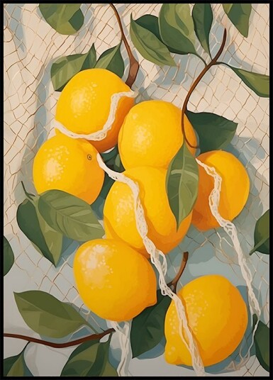 Fresh Lemons in Netting Citrus Fruit Plakat Plakat / 21x30cm