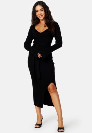 BUBBLEROOM Slit Knitted Midi Dress Black M