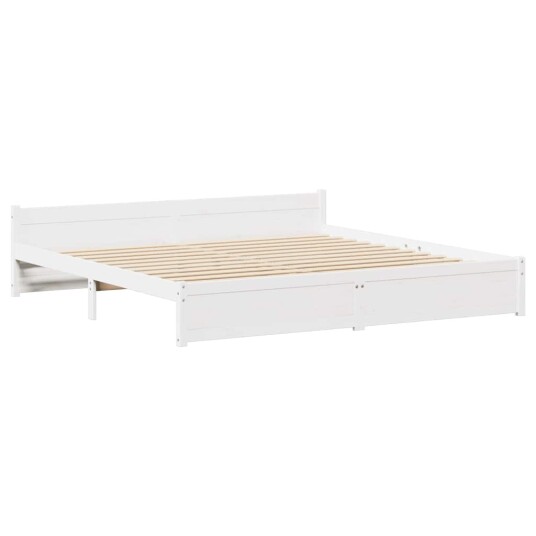 Sengeramme med madrass hvit 200x200 cm heltre furu