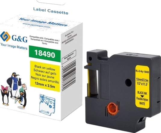 G&Amp G 21707 Svart På Gul Fortløpende Etikett Svart Nylon Dymo 1,2 Cm