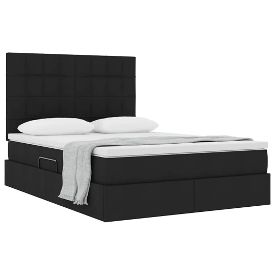 Seng med lagring og madrass Svart 140 x 190 cm Polyester