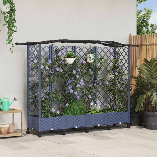 vidaXL Hevet Bed med Trellis og Tak Grå 203,5 x 40 x 129 cm PP