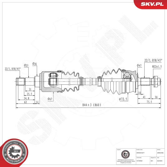 Esen Skv Drivaksel ESEN SKV 40SKV356