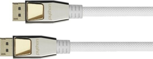 Python® Tilkoblingskabel Displayport 1.2 4K/UHD @60Hz Full Metallkontakt Gullbelagte Kontakter OFC Hvit Nylonfletting 10m Python Serien
