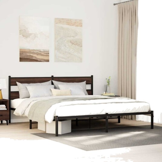  Sengeramme uten madrass med hodegavl brun eik 200x200 cm 8721158377470