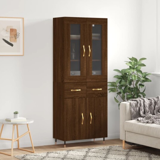 vidaXL Highboard brun eik 69,5x34x180 cm konstruert tre 8720845479428