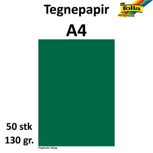 Folia Tegnepapir A4 50 ark, 130g, Mørk grønn