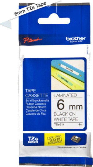 Brother Merketape Brother TZe-211 6mm Sort på hvit 8 m - 91455 Brother Merketape Brother TZe-211 6mm Sort på hvit 8 m - 91455