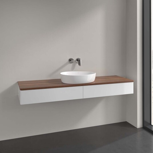 Villeroy & Boch Antao Servantskap med 2 skuffer 160x50x19 cm m/lys Hvit Blank/Valnøtt Villeroy & Boch Antao Servantskap med 2 skuffer 160x50x19 cm m/lys Hvit Blank/Valnøtt