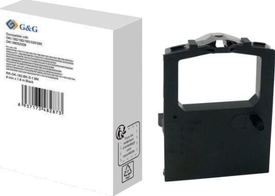 G&G Fargebånd Bredde 8 Mm Lengde 1,6 M Rr-Ok-182-Bk-S-1.6M Kompatibel Med Oki Sort Rr-Ok-182-Bk-S-1.6M 1 Stk RR-OK-182-BK-S-1.6M