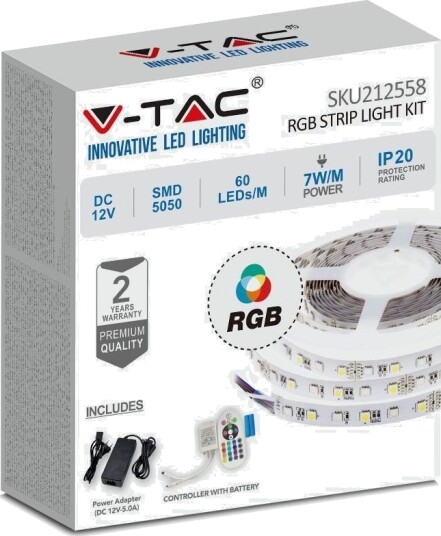 V Tac 5m 7W/m RGB LED strip sett 12V DC IP20 60 LED pr. meter