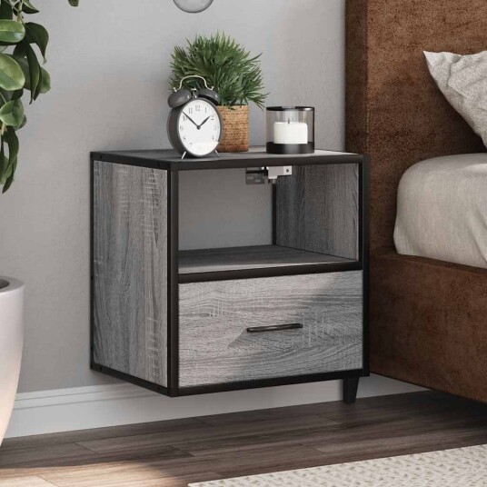  Veggmonterte nattbord 2 stk grå sonoma 40x31x39,5 cm 8721102838002