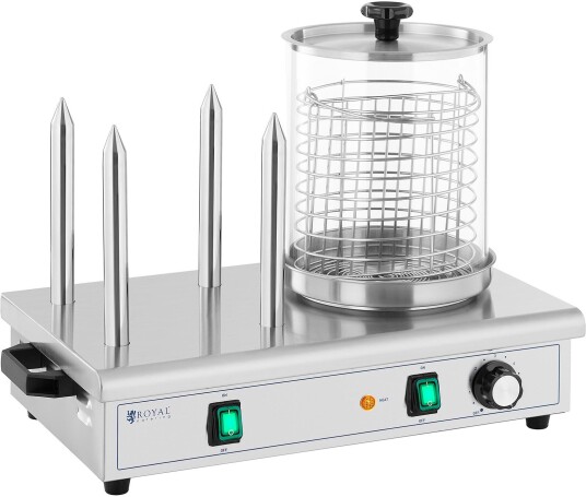 pølsevarmer - 650 W - Royal Catering - 4 oppvarmede spyd RCPHW 650 pølsevarmer - 650 W - Royal Catering - 4 oppvarmede spyd RCPHW 650