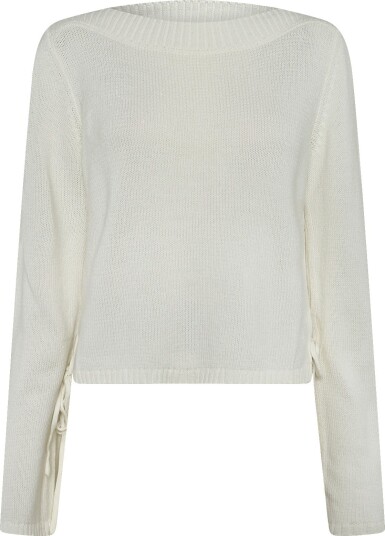 Mango Knitted Sweater With Tie Slits   White   S