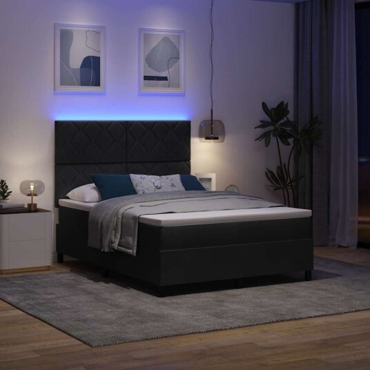  Box Spring Seng med Madrass & LED Svart 140x200 cm Fløyel