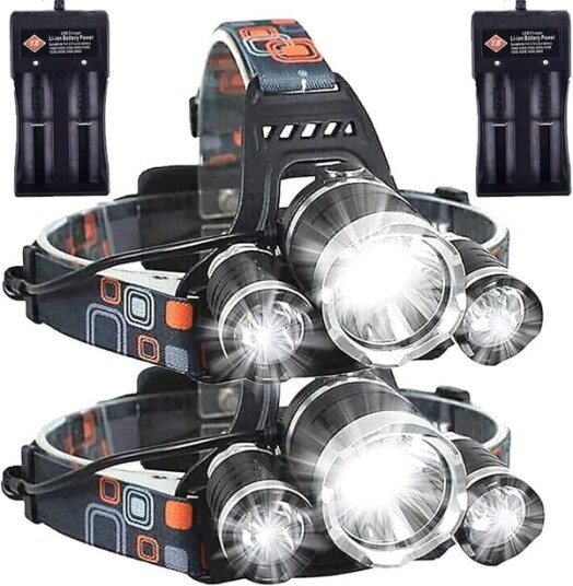 2-pakning oppladbare LED-hodelykter, 6000 lm, 4 lysmoduser, sensor og vanntett design