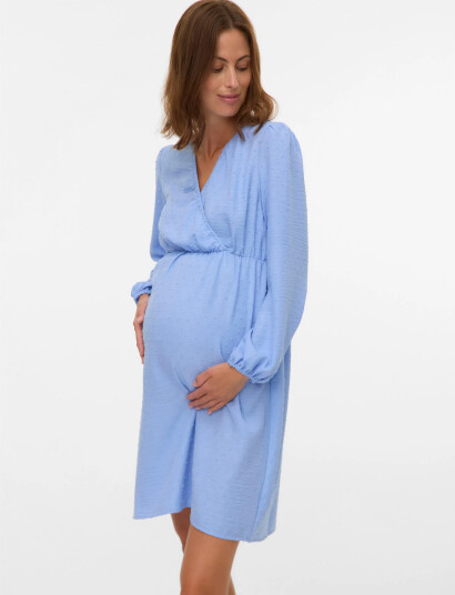 Mamalicious Mllifina Dobby Tess 2/4 Wo Abk Dress 2F   Blue   M