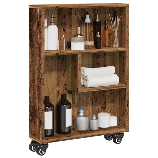 Smal oppbevaringsvogn gammelt tre 48x13x68 cm konstruert tre Smal oppbevaringsvogn gammelt tre 48x13x68 cm konstruert tre