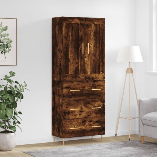 vidaXL Highboard røkt eik 69,5x34x180 cm konstruert tre 8720845491642