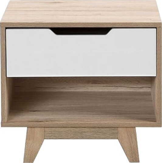 Hultz Nattbord 50 cm med Oppbevaring Skuff + Hylle - Hvit