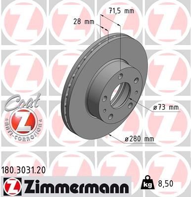 Bremseskive ZIMMERMANN 180.3031.20 Bremseskive ZIMMERMANN 180.3031.20