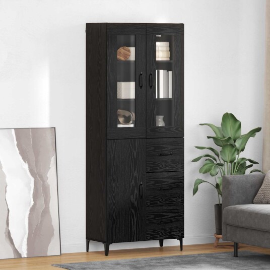Høyskap Veggmontert Svart Eik 69,5 x 34 x 180 cm Konstruert tre