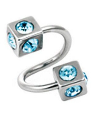 Curve Øyenbrynspiercing med Firkantede Kuler og Lys Blå Stener Strl 1.2 x 8 mm Curve Øyenbrynspiercing med Firkantede Kuler og Lys Blå Stener Strl 1.2 x 8 mm