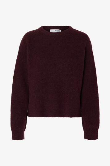 Selected Femme Genser slfSia Ras LS Knit New O neck Rød