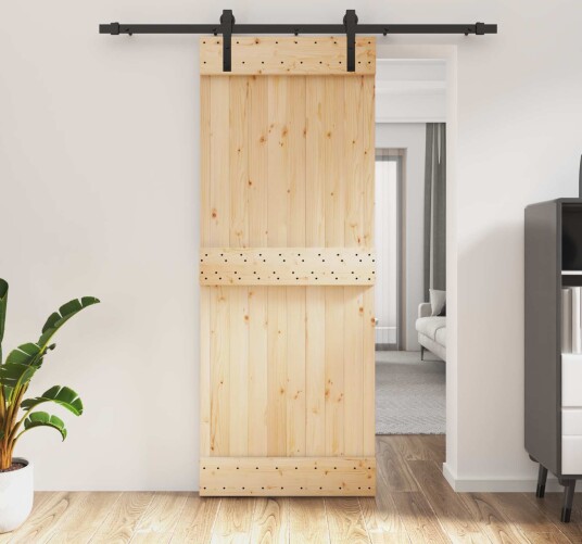 vidaXL Skyvedør Naturlig og svart 80 x 210 cm Massiv Furu Tre vidaXL Skyvedør Naturlig og svart 80 x 210 cm Massiv Furu Tre
