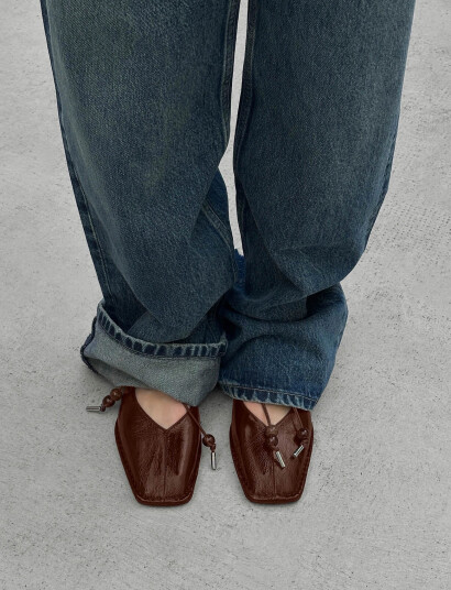 ALOHAS Sway Beads Rift Brown Leather Ballet Flats Brown 38