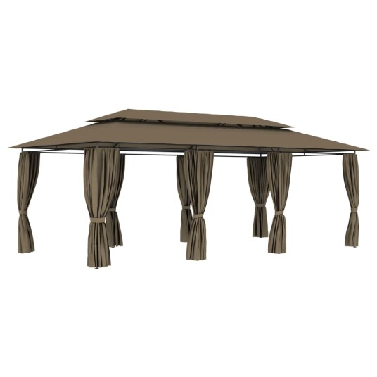 vidaXL Paviljong med gardiner 600x298x270 cm gråbrun 180 g/m² vidaXL Paviljong med gardiner 600x298x270 cm gråbrun 180 g/m²