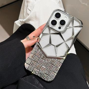 iPhone 16 Pro Max Rhinestone deksel med geometrisk diamantmønster   Sølv